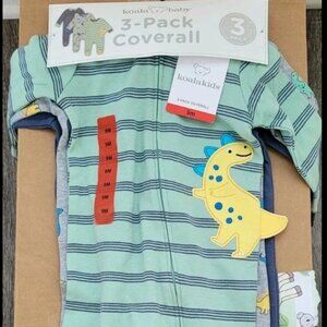 NWT 🦖🦕 Koala Baby 3-pack infant Coverall 9 Mos Dinosaur Patterns Blue Striped